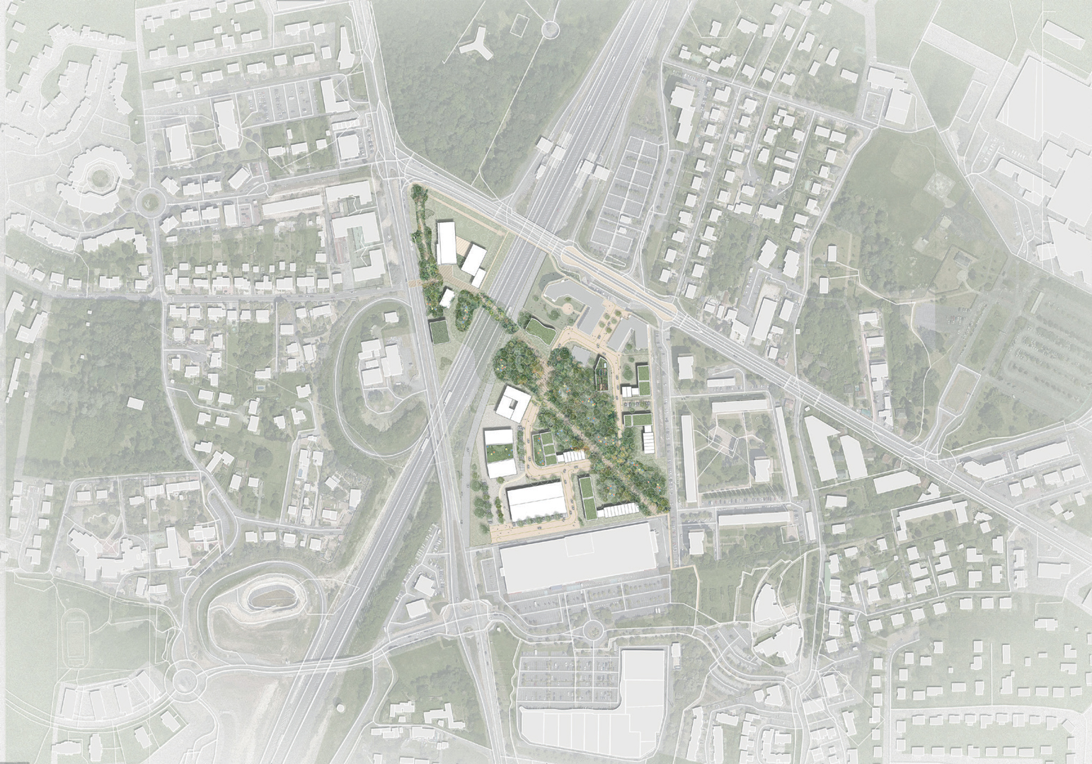 Réprésentation aérienne du futur quartier